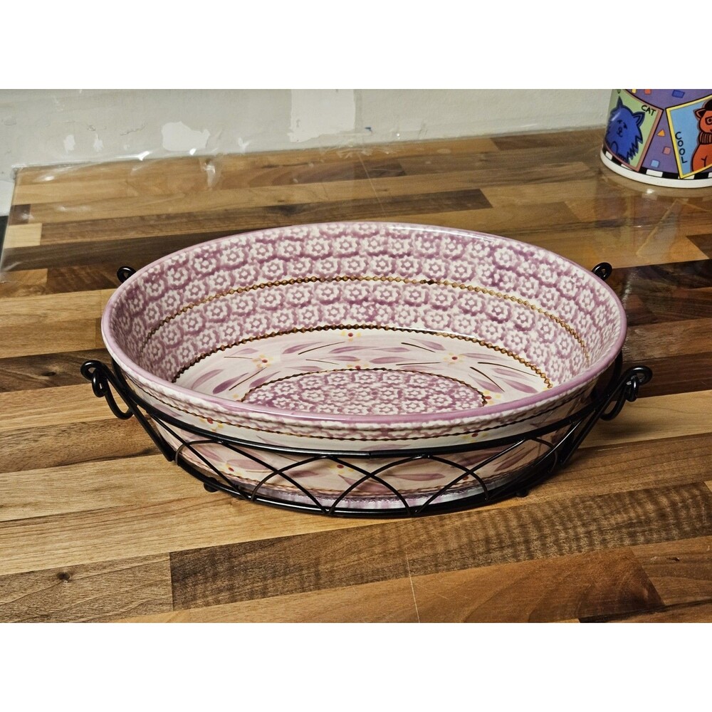 Temptations By Tara Old World Lilac Oval Baker 2.5 qt. Metal Rack & Trivet